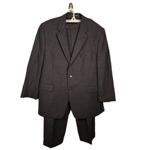 Ralph Lauren 2 Piece Suit 48R Charcoal Gray Pinstripe Wool Jacket Pants 44 FLAWS